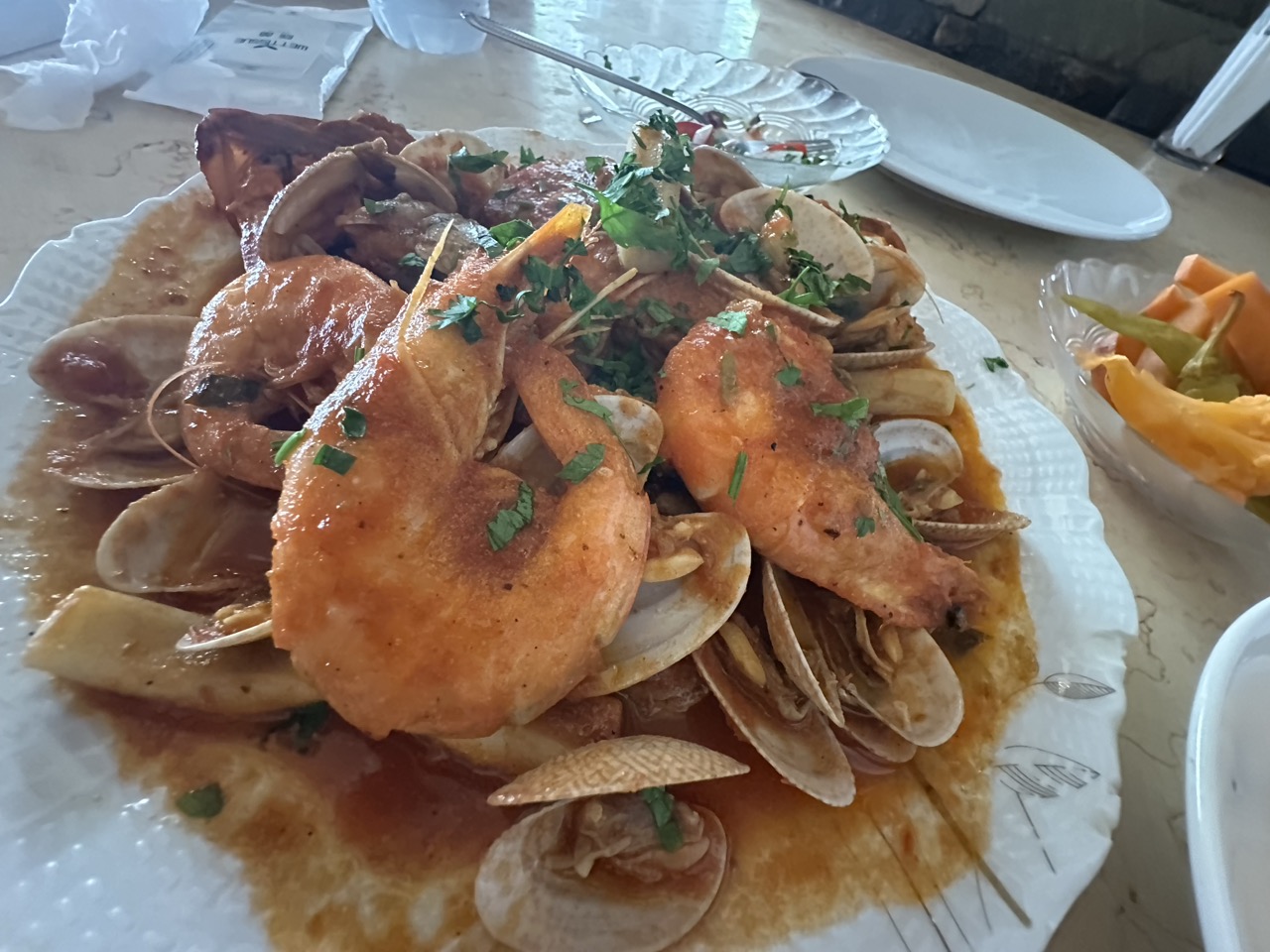 カイロのレストランで食べた海鮮パスタ