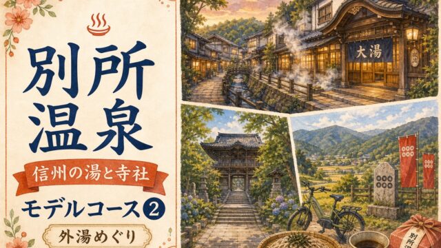 別所温泉の外湯めぐりと真田ゆかりの史跡を巡るモデルコース2の水彩アイキャッチ