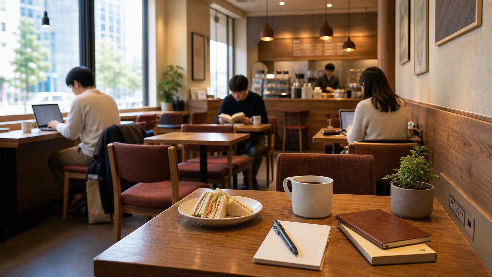 落ち着いて長居しやすいカフェの雰囲気を表したイメージ画像