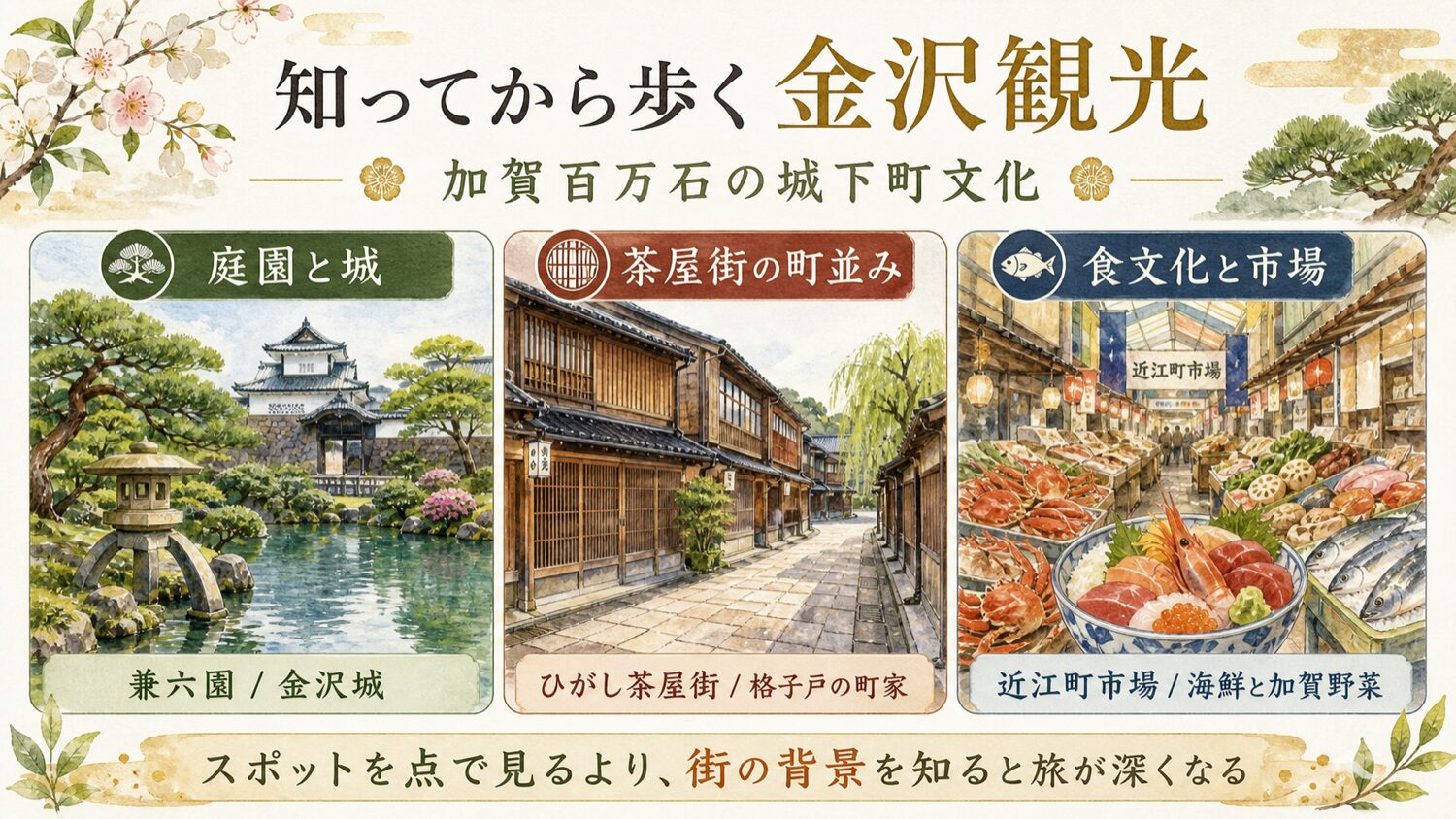 金沢観光を加賀百万石の城下町文化として理解するためのインフォグラフィック