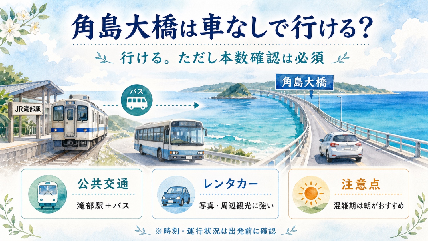 角島大橋は車なしで行けるかを説明するアクセス図解