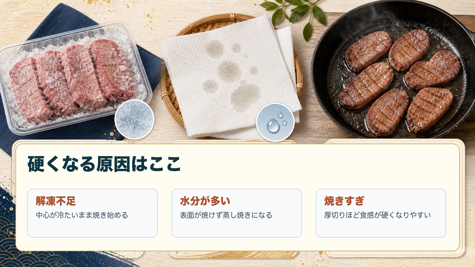 牛タンが硬くなる原因の図解