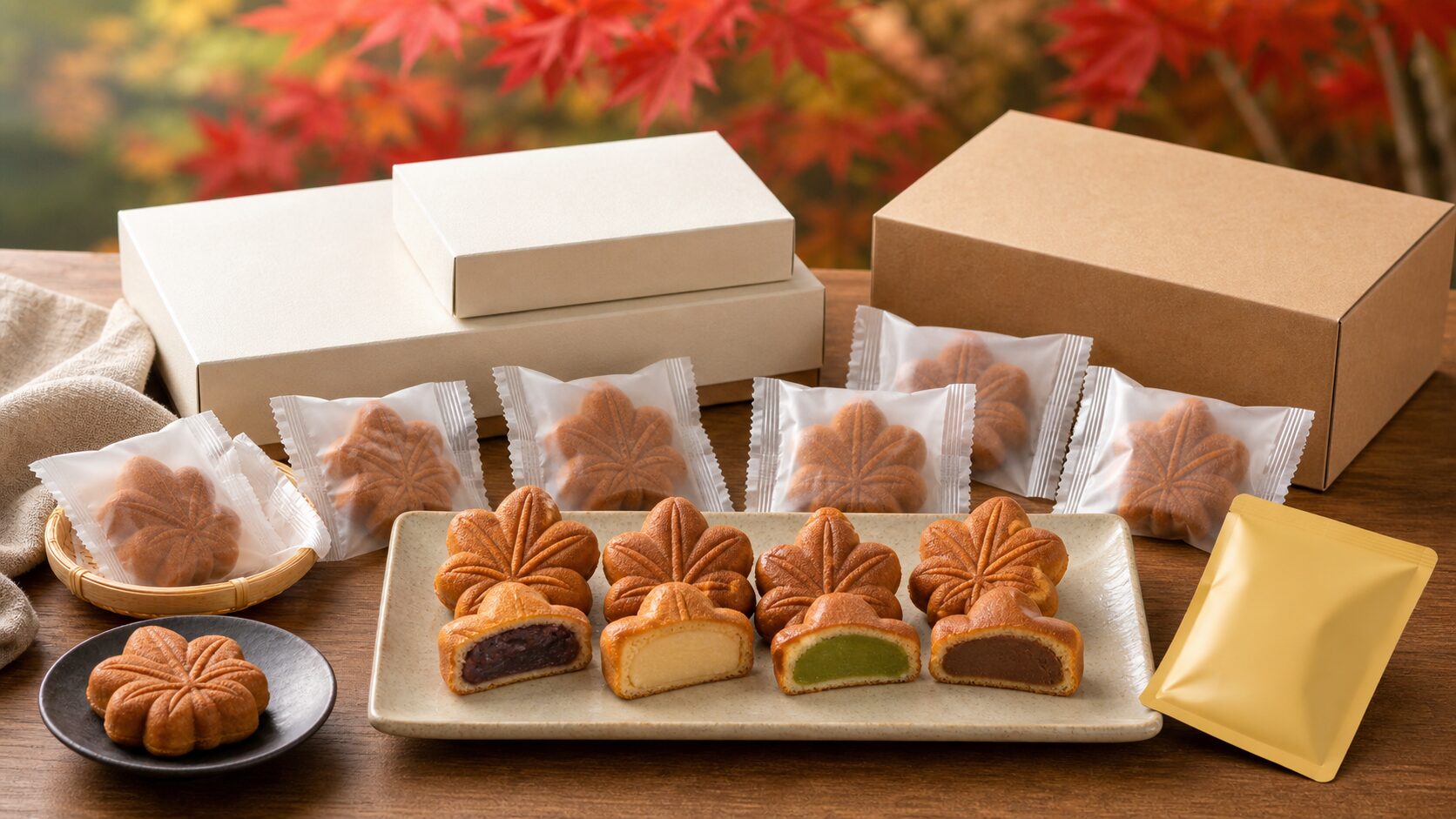 広島土産として選ぶ紅葉形の焼き菓子 餡の種類 個包装 贈答箱の比較イメージ