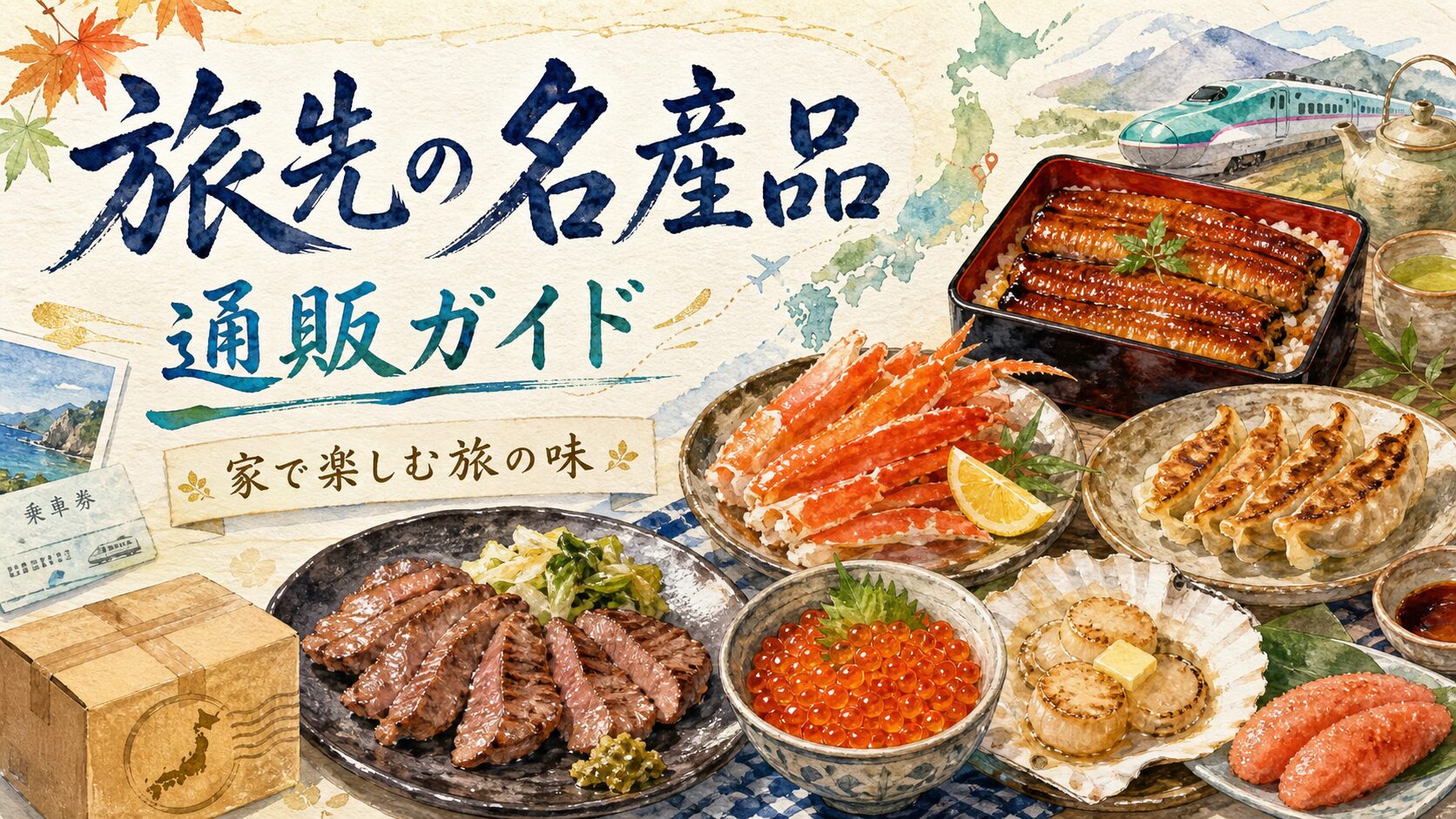 旅行先の名産品やお土産を自宅で選ぶイメージ
