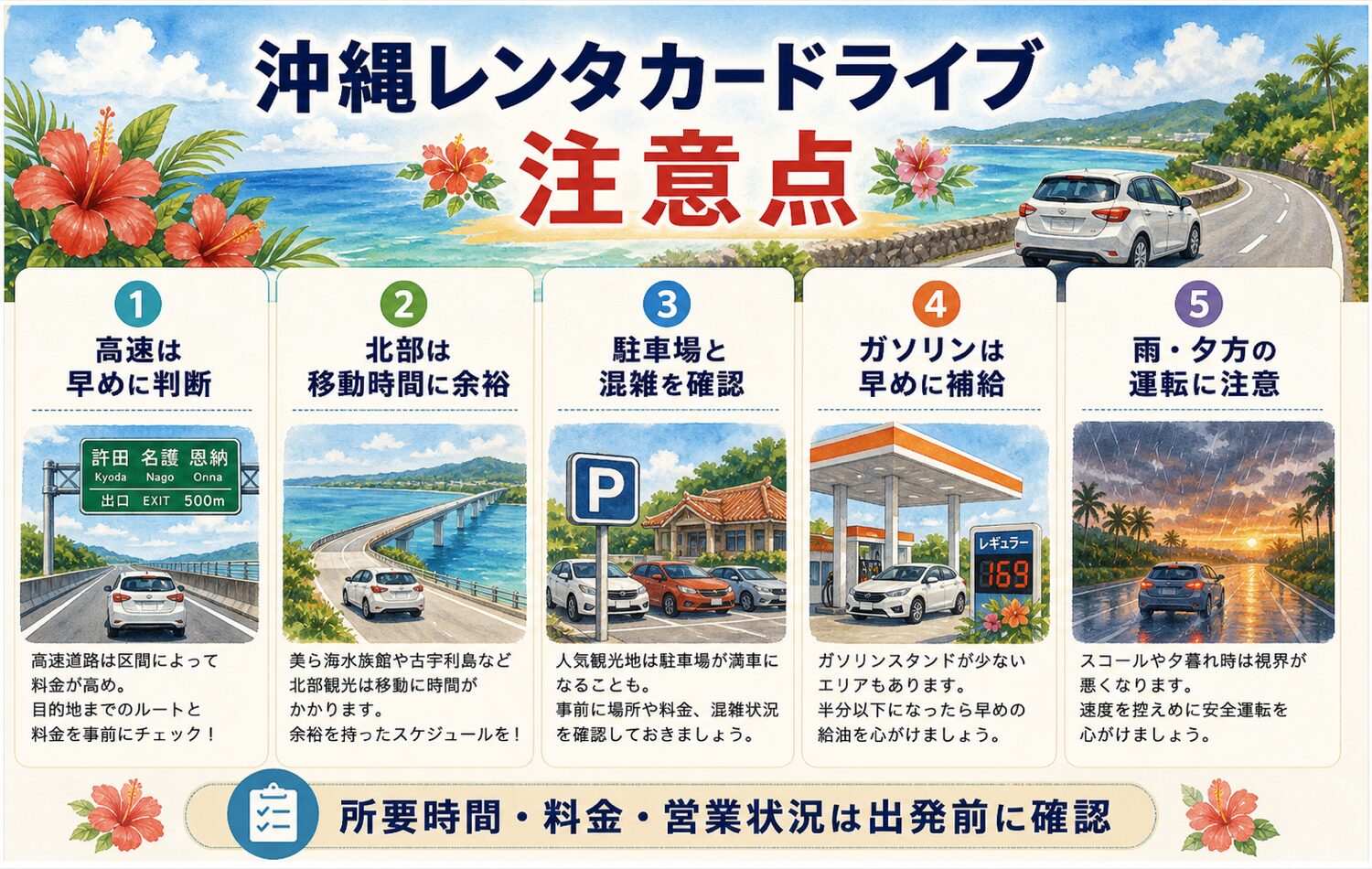沖縄本島レンタカードライブで注意したい高速道路・駐車場・ガソリン・雨天運転のポイント