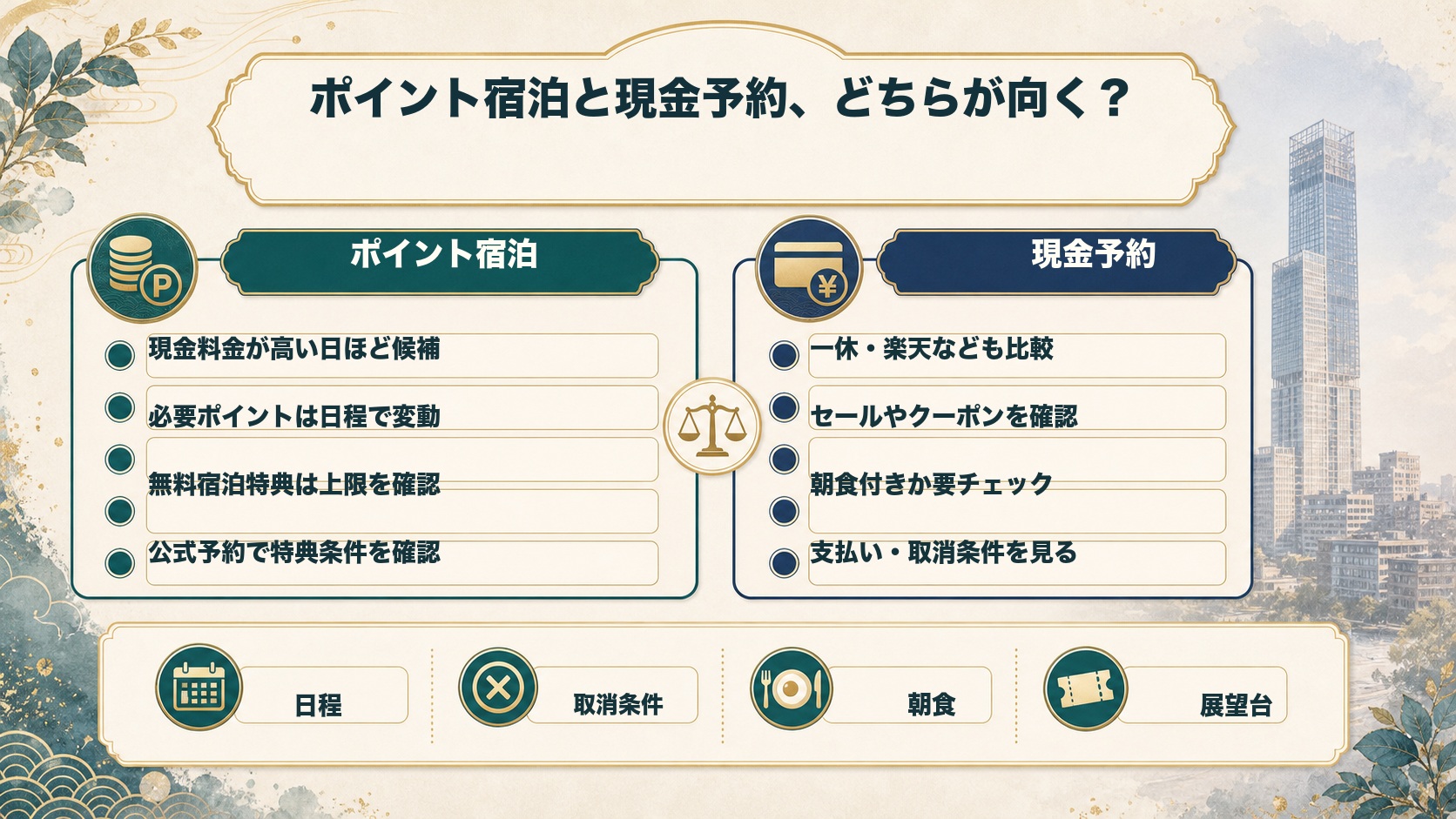 大阪マリオット都ホテルをポイント宿泊と現金予約で比較するチェックリスト