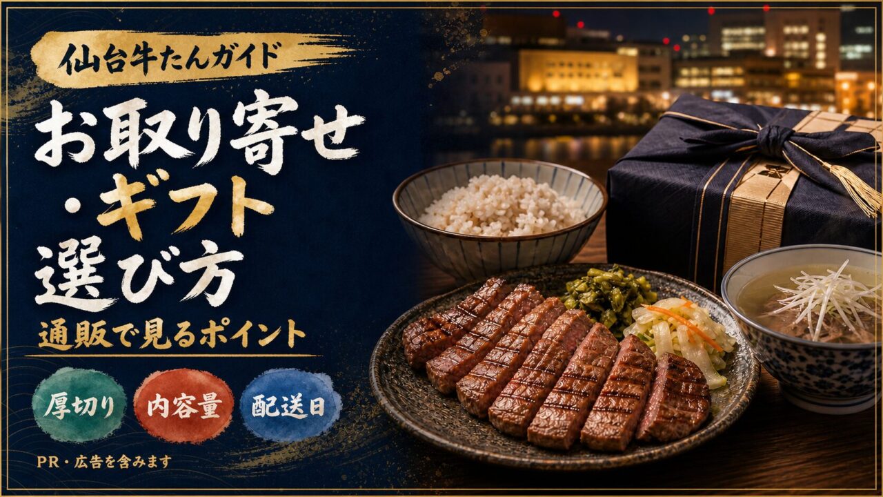 仙台牛たんのお取り寄せ ギフト 選び方 通販で見るポイントの水彩文字アイキャッチ