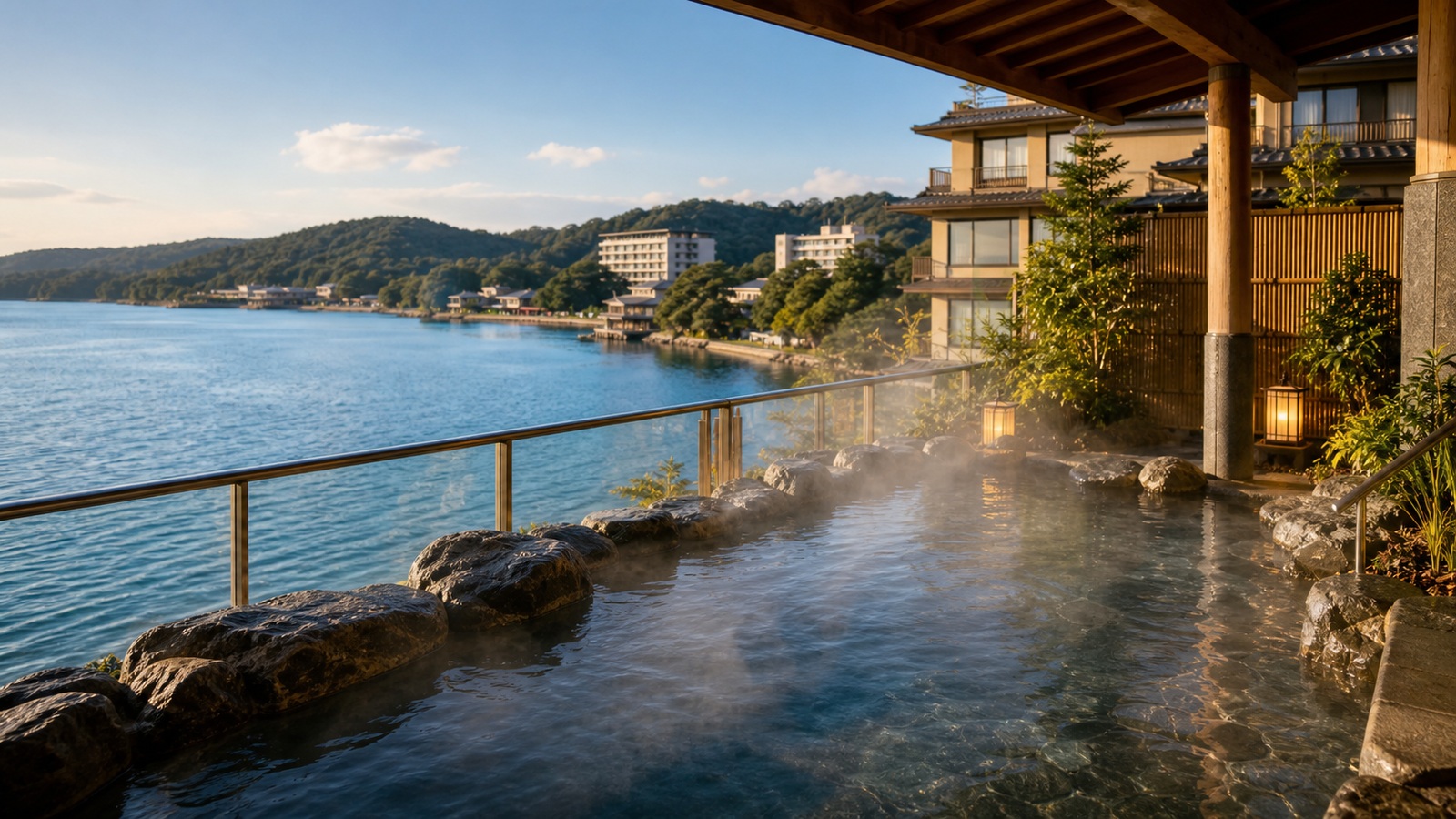 舘山寺温泉の露天風呂から浜名湖を望む旅行イメージ