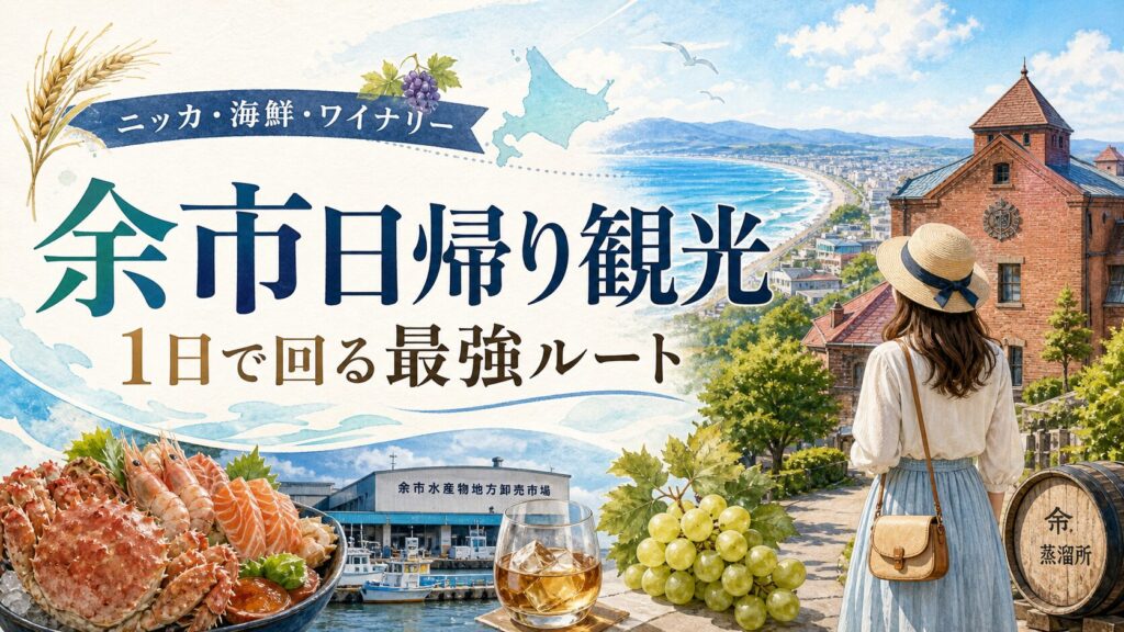 札幌・小樽から余市へ車なしで日帰りする旅行計画のイメージ