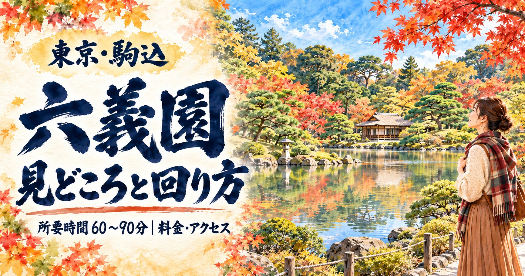 六義園の池と庭園を巡る観光案内